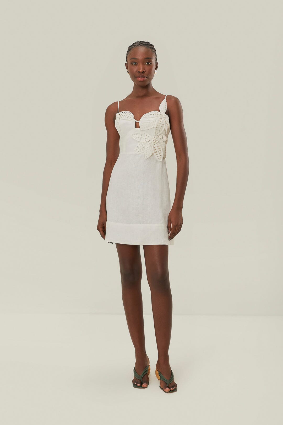 White 3D Flower Bodice Mini Dress | FarmRio (US)