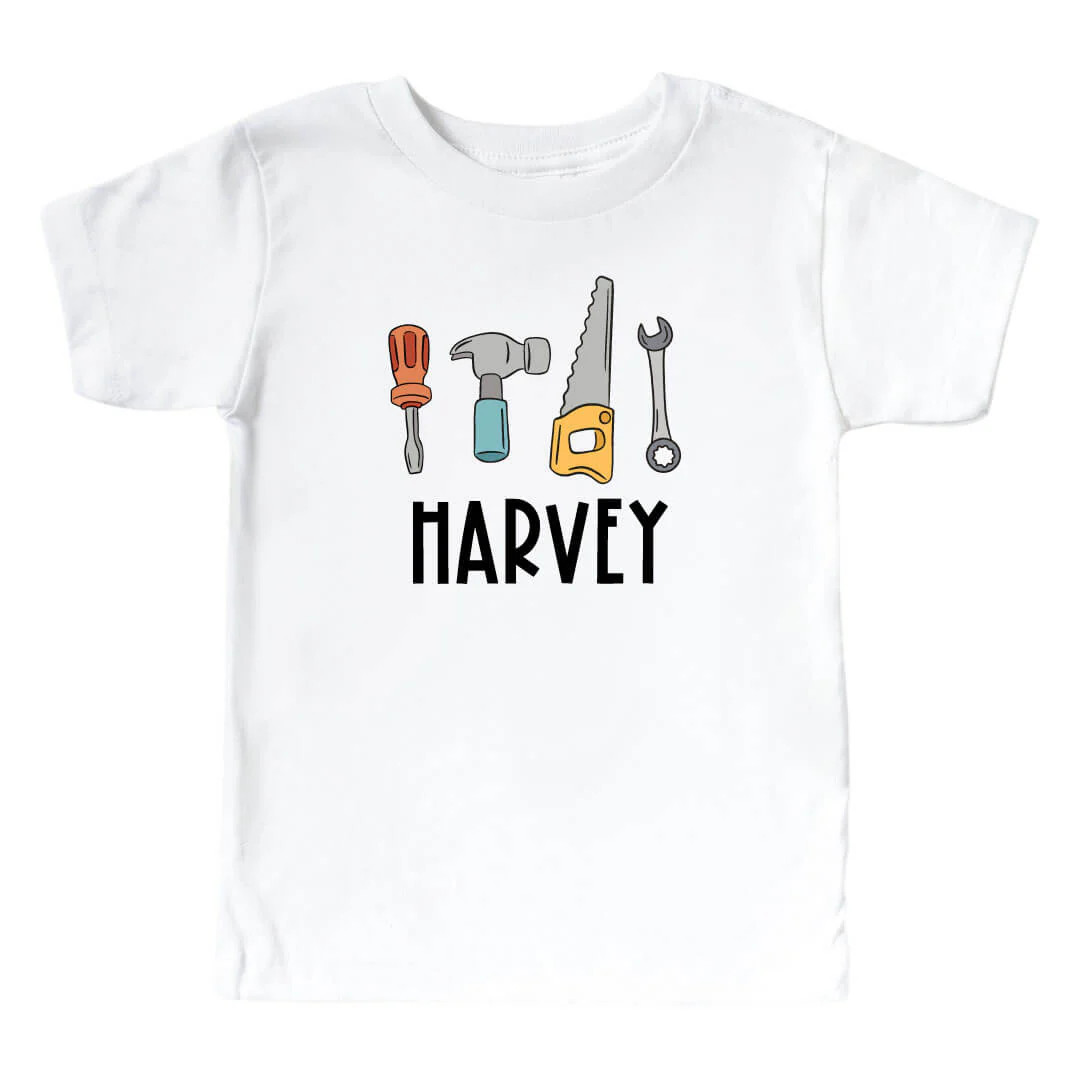 Personalized Tools Kids Graphic Tee | White | Caden Lane