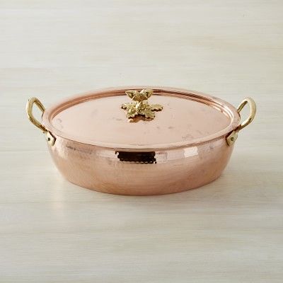 Ruffoni Historia Hammered Copper Oval Roasting Pan with Acorn Knob, 7 3/4-Qt. | Williams-Sonoma