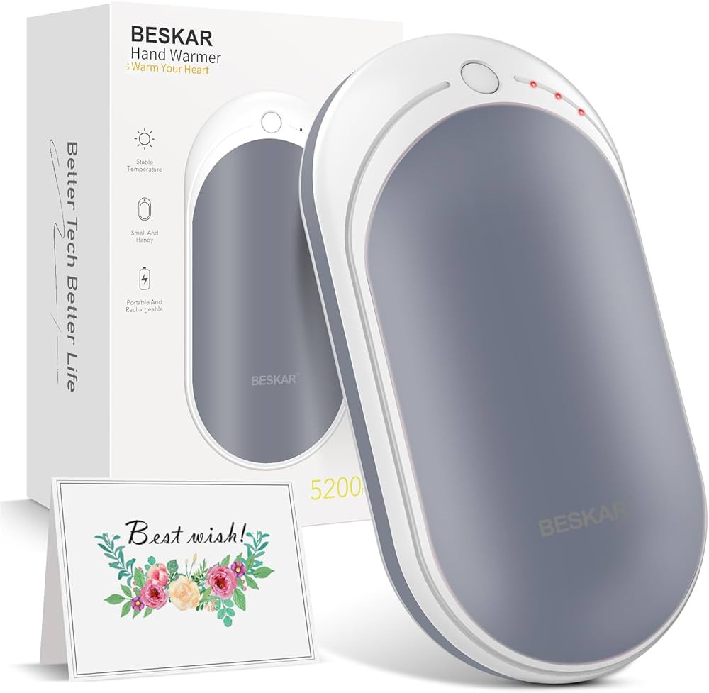 BESKAR Rechargeable Hand Warmer, 5200mAh Electric Hand Heater, Double-Sided Heating, USB Quick Ch... | Amazon (US)
