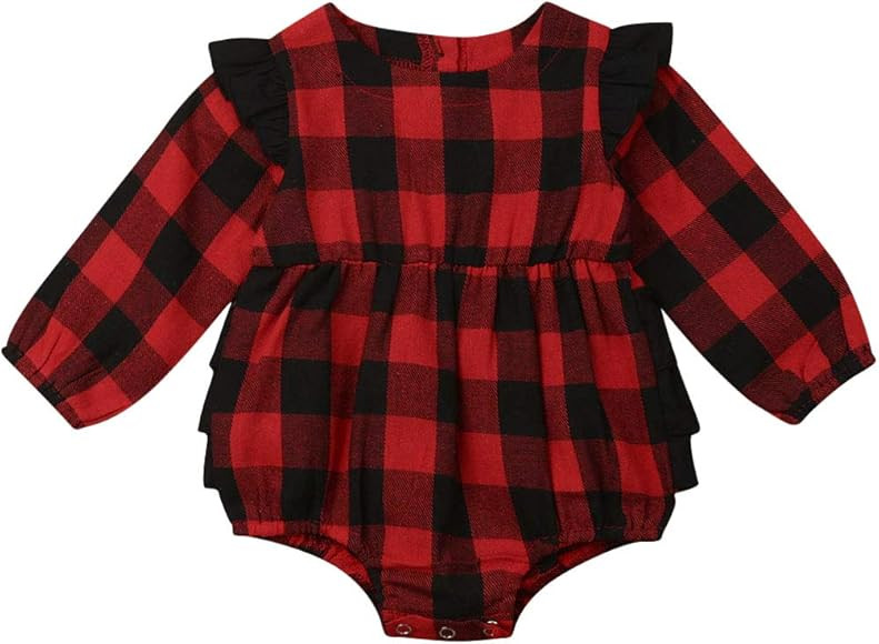 Infant Baby Girl Boy Long Sleeve Blouse Plaid Rompers Flannel Bodysuit Deer Print Christmas Cloth... | Amazon (US)
