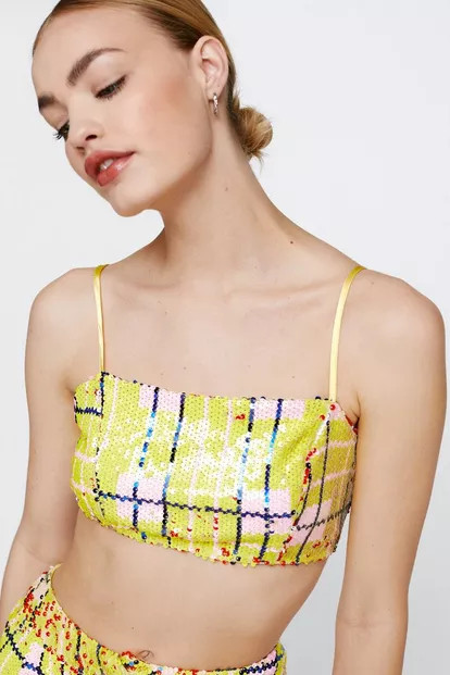 Yellow Plaid Sequin Two Piece Set Bralet | Nasty Gal (US)