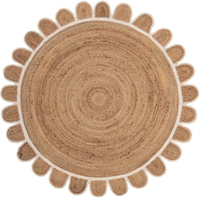 KLAVATE Scalloped Edge Rug, Natural Jute Scallop Round Rug, Designer Scallop Jute Area Rug, Boho ... | Amazon (US)