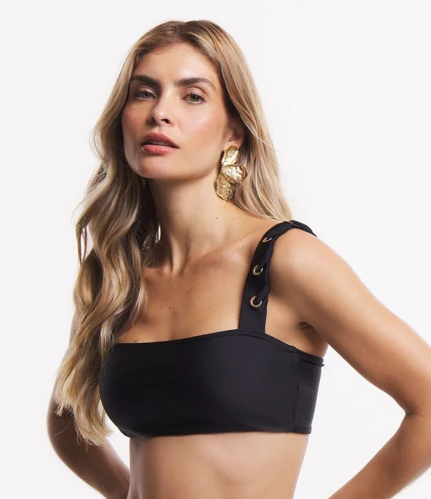 Biquíni Top Bandeau com Detalhe de Ilhós nas Alças Preto | Renner (BR)