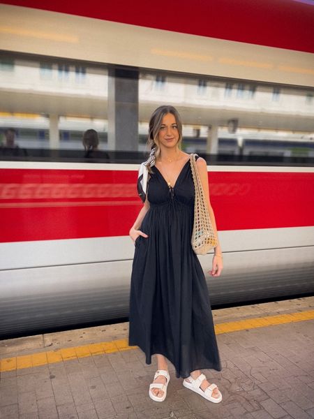 Italy travel outfit 🇮🇹🍕🥰 This black dress from Abercrombie is so insanely comfortable! I’ll be wearing this all summer. ☀️ 

#LTKFind #LTKstyletip #LTKtravel