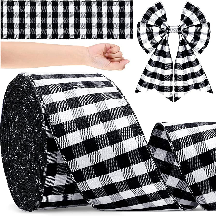 4 Inch x 50 Yards Christmas Plaid Buffalo Ribbon, Check Wired Edge Ribbon Plaid Ribbon Gingham Ch... | Amazon (US)