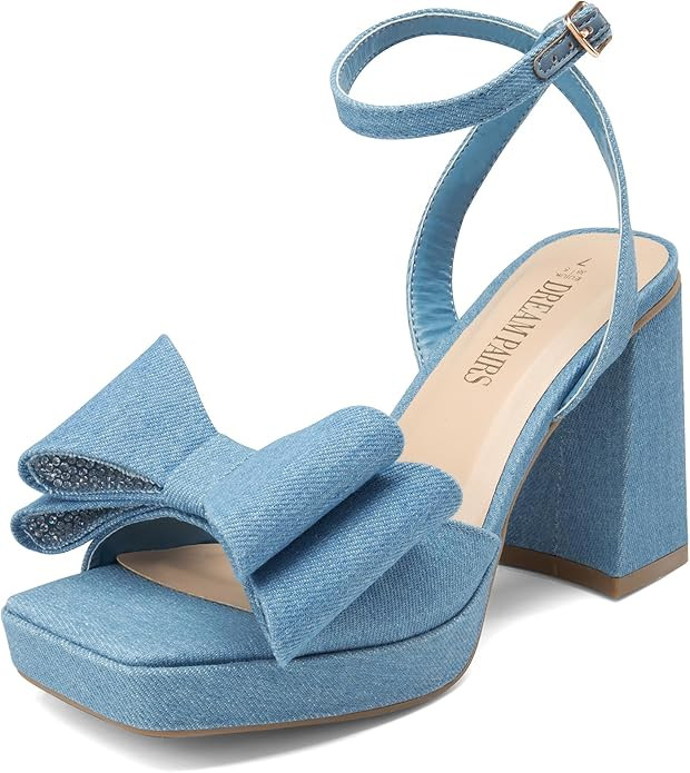 DREAM PAIRS Women's Platform Chunky Heels Fashion Bowknots High Block Square Toe Dress Sandals fo... | Amazon (US)