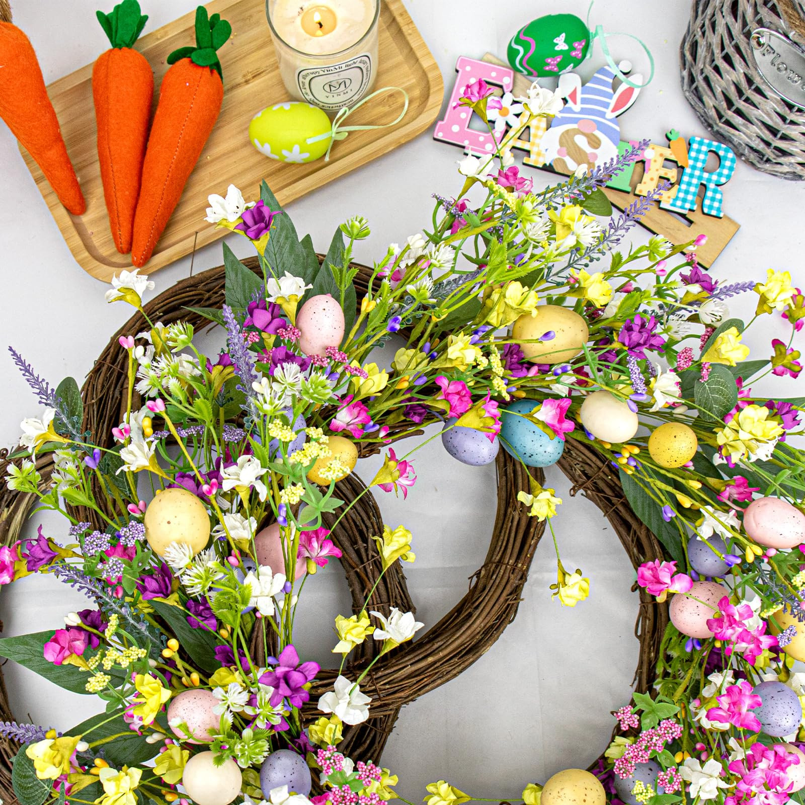 22 inch Easter Wreaths for Front Door Artificial Easter Wreath with 5 Colors Egg for Spring Holid... | Amazon (US)