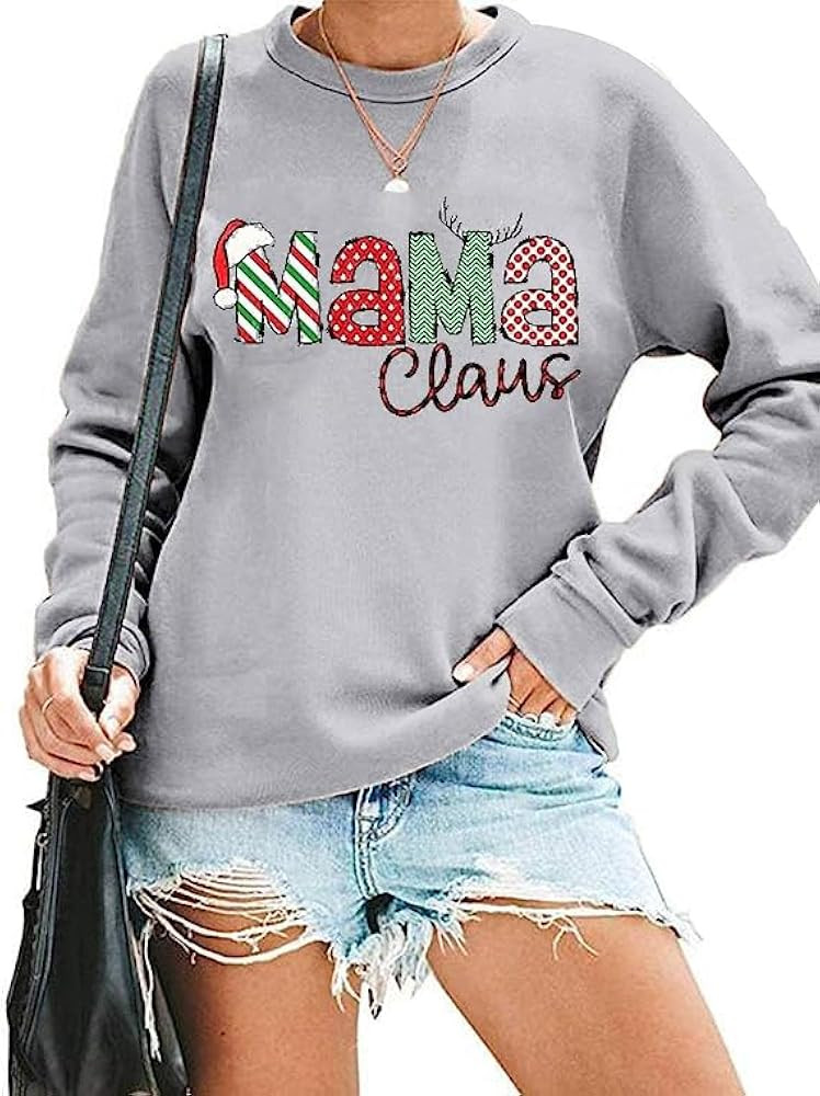Christmas Mama Thanksgiving Mama Long-Sleeve Shirt for Women Holiday Mom Top Funny Graphic Shirt | Amazon (US)