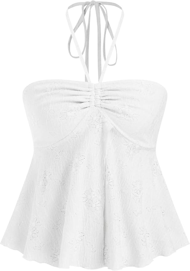 CIDER Womens Tube Top Lace Mesh Split Hem Going Out Boho Crop Halter Tops Summer Vacation Outfits | Amazon (US)