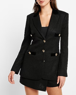 Tweed Notch Lapel Novelty Button Blazer | Express