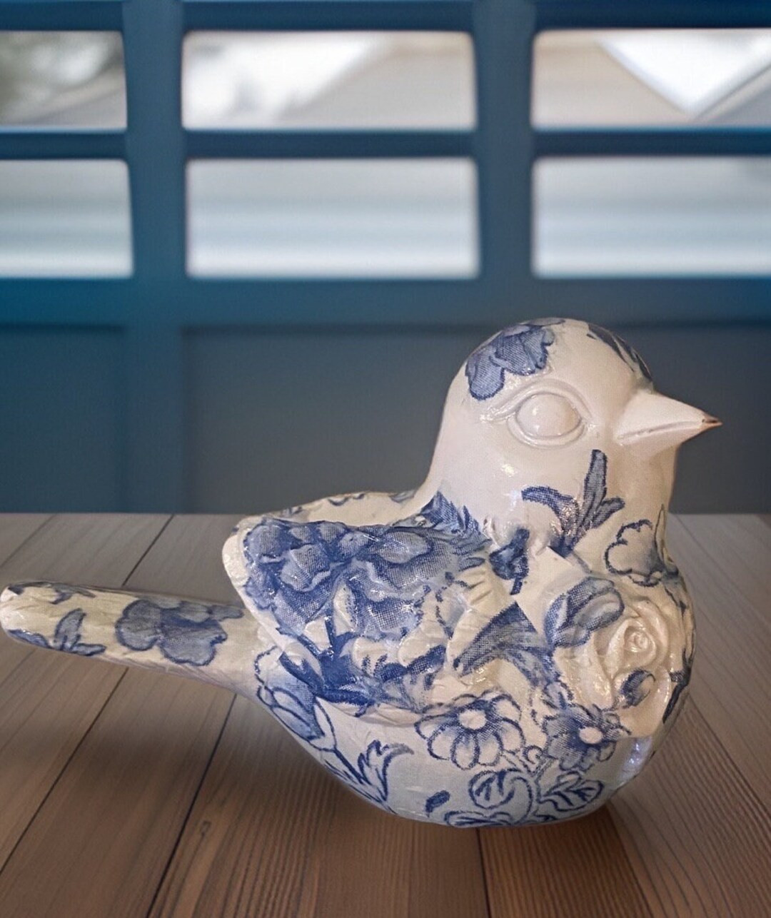 Chinoiserie Bird Sculpture, Hand Carved Blue and White Home Decor, Decoupage Accent, Chinoiserie ... | Etsy (US)