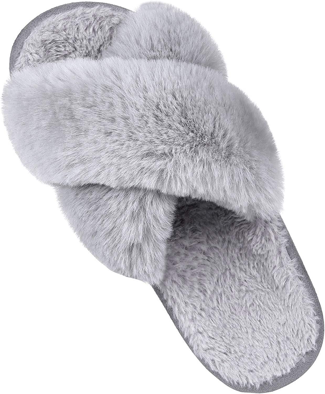 Women's Soft Plush Lightweight House Slippers Fuzzy Cross Band Slip on Open Toe Cozy Indoor Outdo... | Amazon (US)