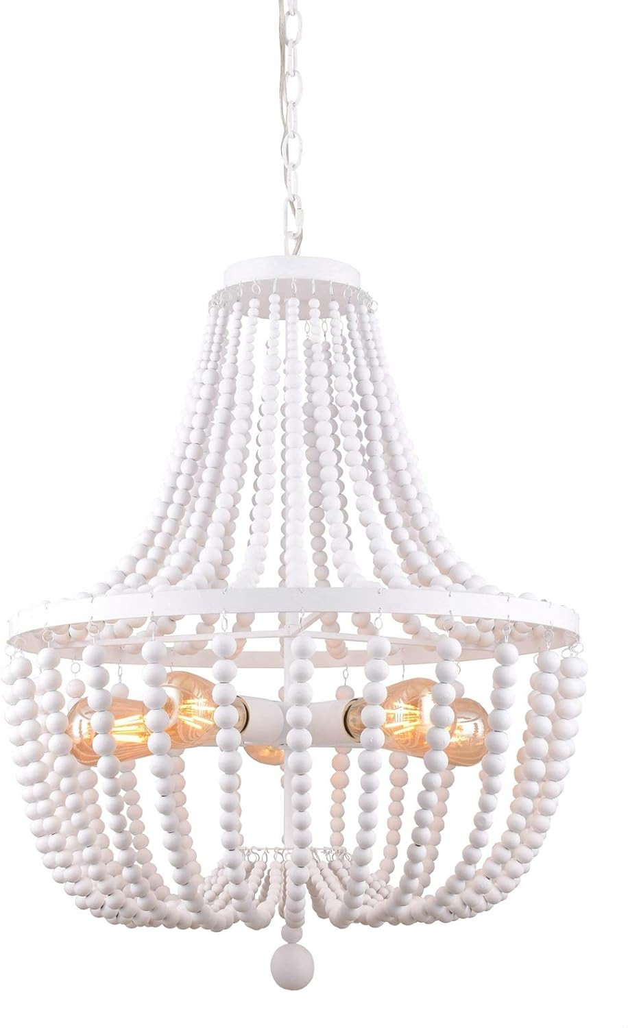 Alice House 21" Wood Bead Chandeliers, Rustic White Finish, 5 Light Wood Beaded Pendant Light for... | Amazon (US)