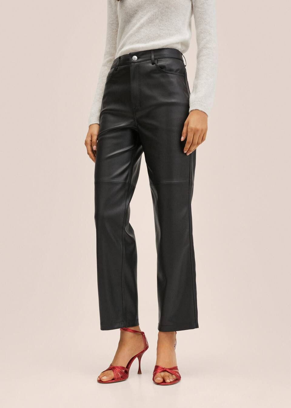 Leather-effect straight trousers | MANGO (US)