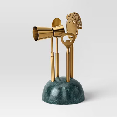 4pc Stainless Steel Barware Set with Marble Stand Green - Threshold™ | Target