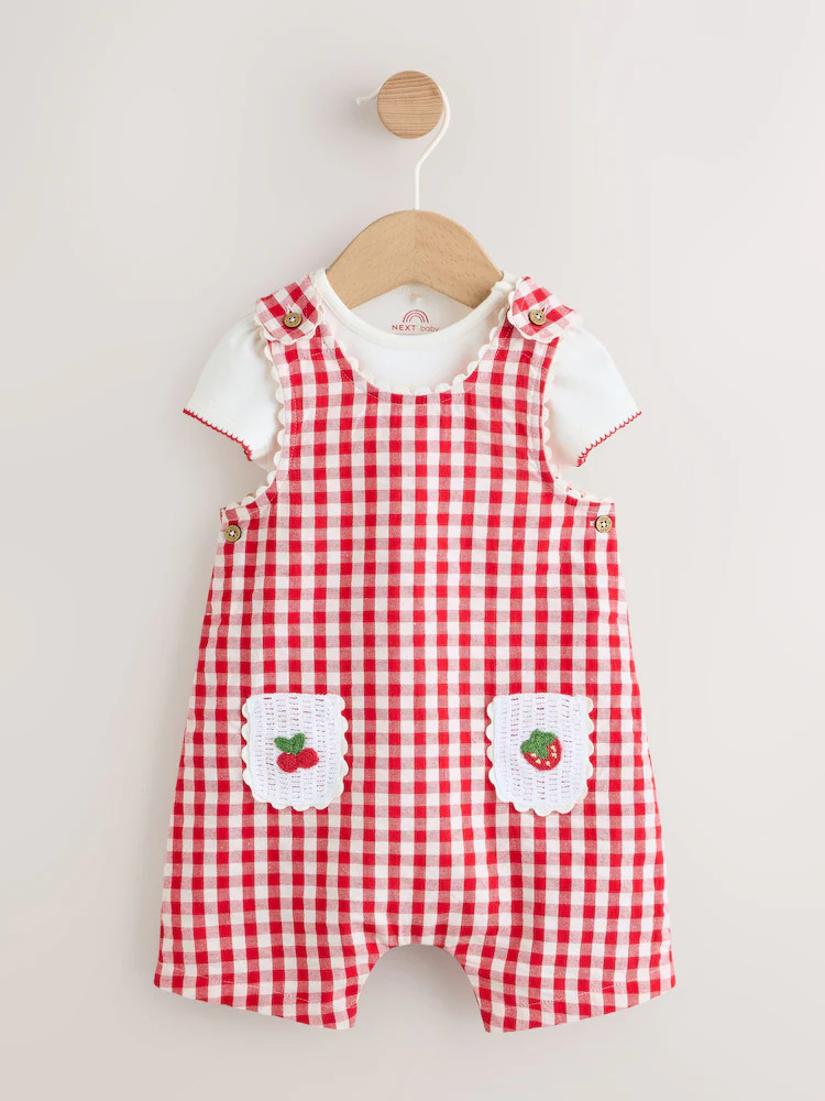 Red Gingham Printed Baby Dungarees and Bodysuits Set 2 Piece (0mths-2yrs) | Next US