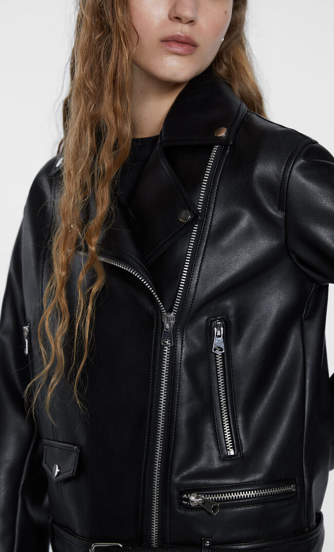 Halflang kunstleren bikerjack | Stradivarius (NL)