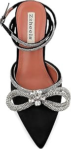 Zzheels Women Bowknot Clear Heels Crystal Slingback Sandals Lace-up Shoes for Party Dating | Amazon (US)
