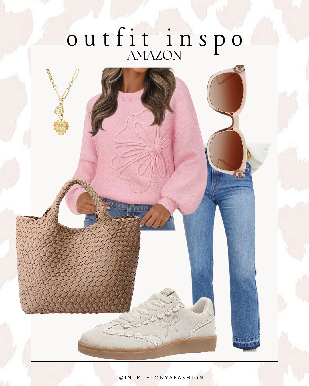 Pink flower sweater with straight leg jeans (runs big, sized down one) tote bag, and lace sneakers 





Valentine’s Day outift
Spring sweater

Winter outfit
Winter fashion
Amazon winter outfits
Trending winter fashion 
 casual winter outfits | winter fashion | size 4-6 | cold weather outfits | winter outfit ideas | layering outfit for the cold| winter fashion 2026 | outfit inspo | outfit ideas | winter outfits amazon  | casual outfit Ideas  | Outfits | Amazon Casual Outfit | Cute casual outfits | Preppy Outfit spring outfit

#LTKFindsUnder50 #LTKootd #LTKSaleAlert