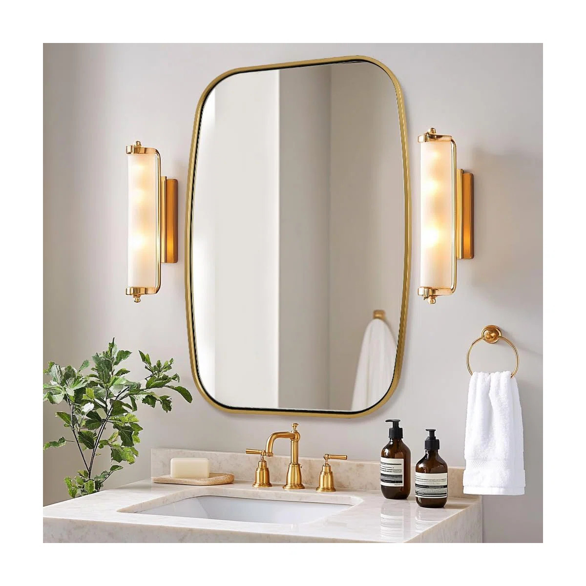 Contemporary Oblong Bathroom Vanity Mirror | Stainless Steel Thick Frame | Wayfair North America