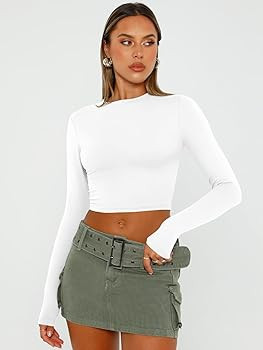 Trendy Queen Womens Long Sleeve Crop Tops Basic Slim Fitted Shirts Fashion 2025 Going Out Y2k Top... | Amazon (US)