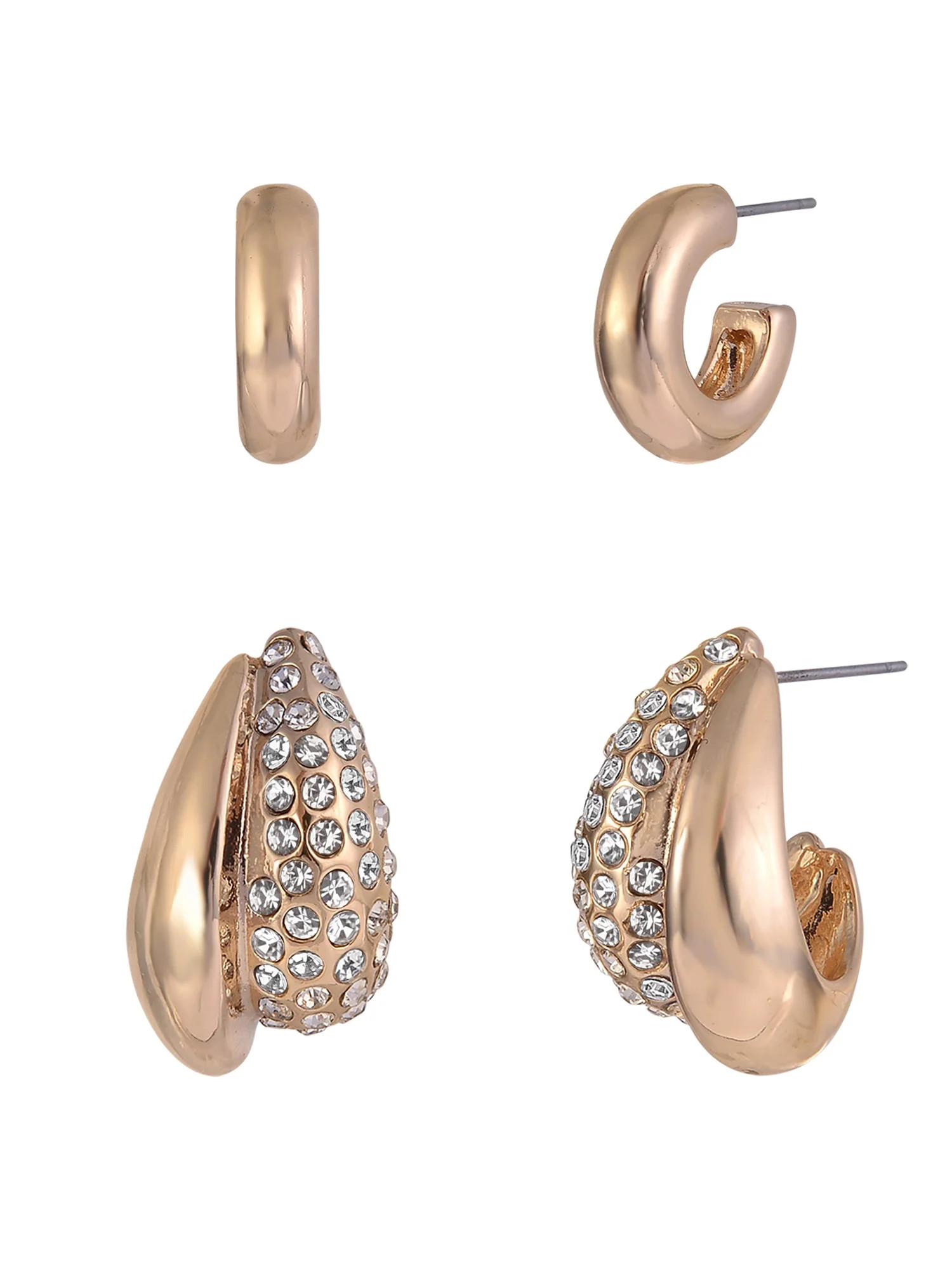 Time and Tru Women's Small Thick and Wide Cry Goldtone C-Hoop 2pc Multi Earring Set | Walmart (US)