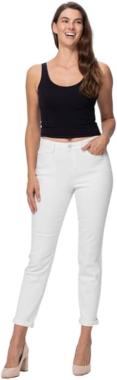 Judy Blue Hi-Rise White Cuffed Boyfriend Jean - 88452 (5) at Amazon Women's Jeans store | Amazon (US)