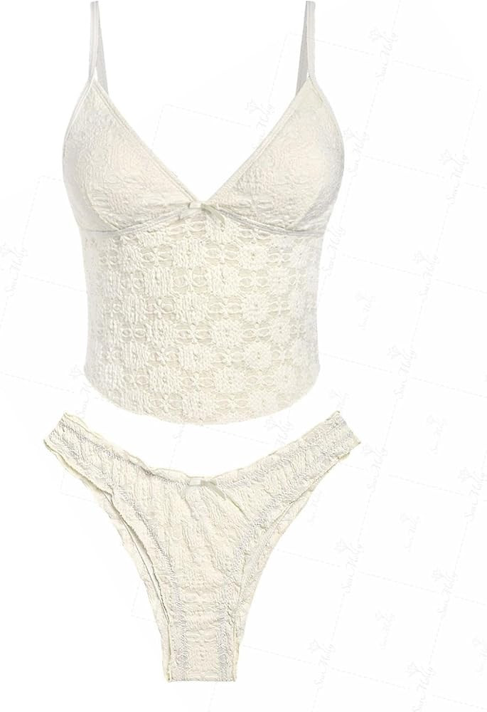 seamoly Lace Jacquard Bowknot Decor Ruffles Tankini Set | Amazon (US)