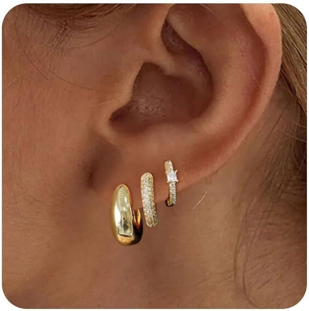 ASCOMY 3 Pairs Gold Hoop Earrings for Women Gold Earrings Set Twisted Huggie Hoops Earrings 14K G... | Amazon (US)