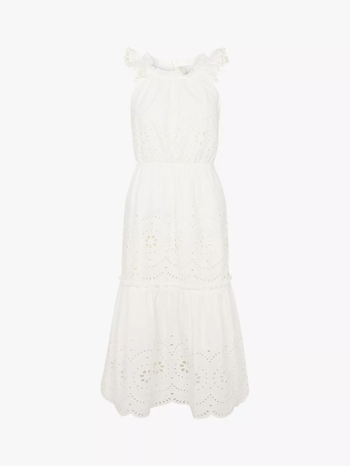 Monsoon Shiffley Broderie Midi Dress, White | John Lewis (UK)
