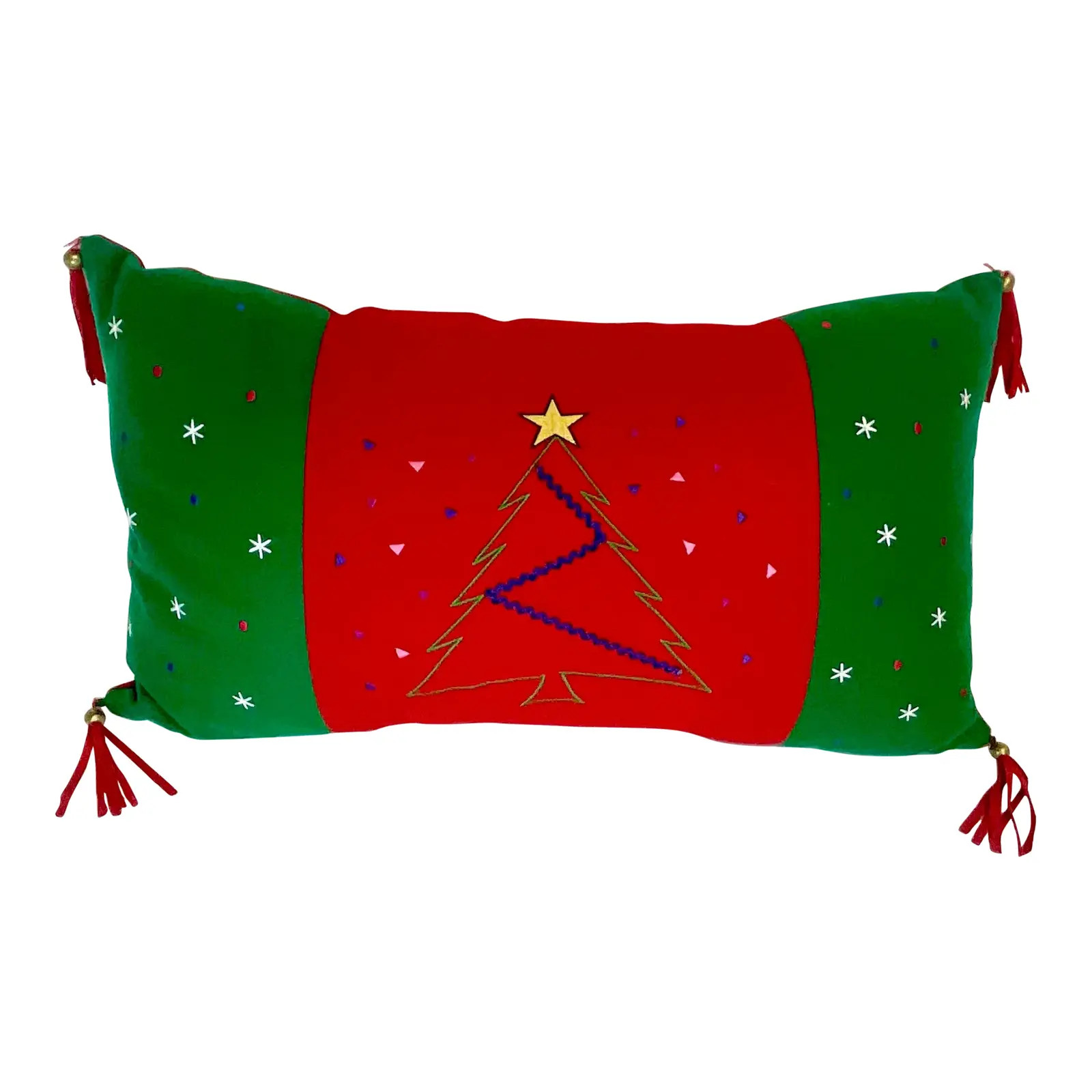 1980s Vintage Americana Boho Chic Large Christmas Tree Pillow. | Chairish
