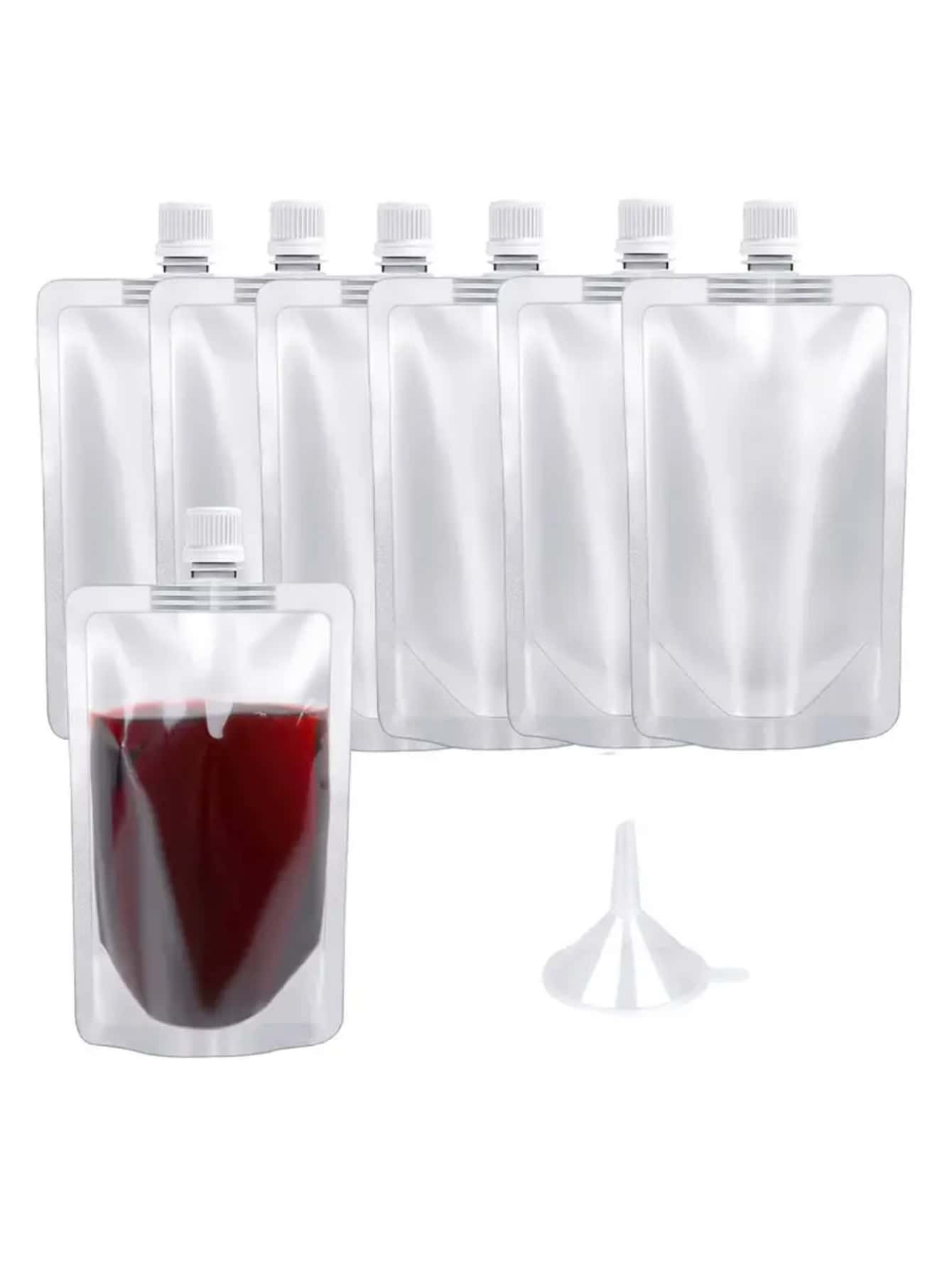 10pcs Water Storage Bag With 1 Funnel, 8oz Reusable Beverage Pouch With Concealable Design | SHEIN