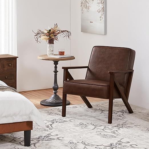 Yaheetech Accent Chair, Armchair with Strong Wood Frame, PU Leather Modern Retro Lounge Chair for... | Amazon (US)