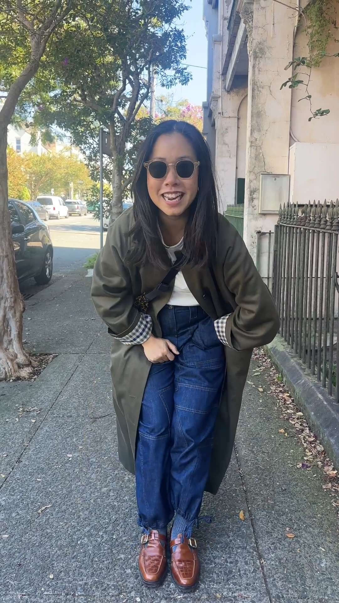 Wearing a size FR 36 in my mac coat, a size S in my long sleeve white tee, size 8 in my cargo jeans, loafers, crossbody bag linked for you too  

 #LTKaustralia #LTKjeans #LTKpetite