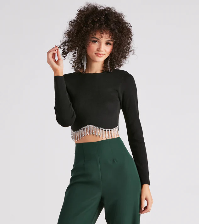 Bejeweled Me Rhinestone Fringe top | Windsor Stores