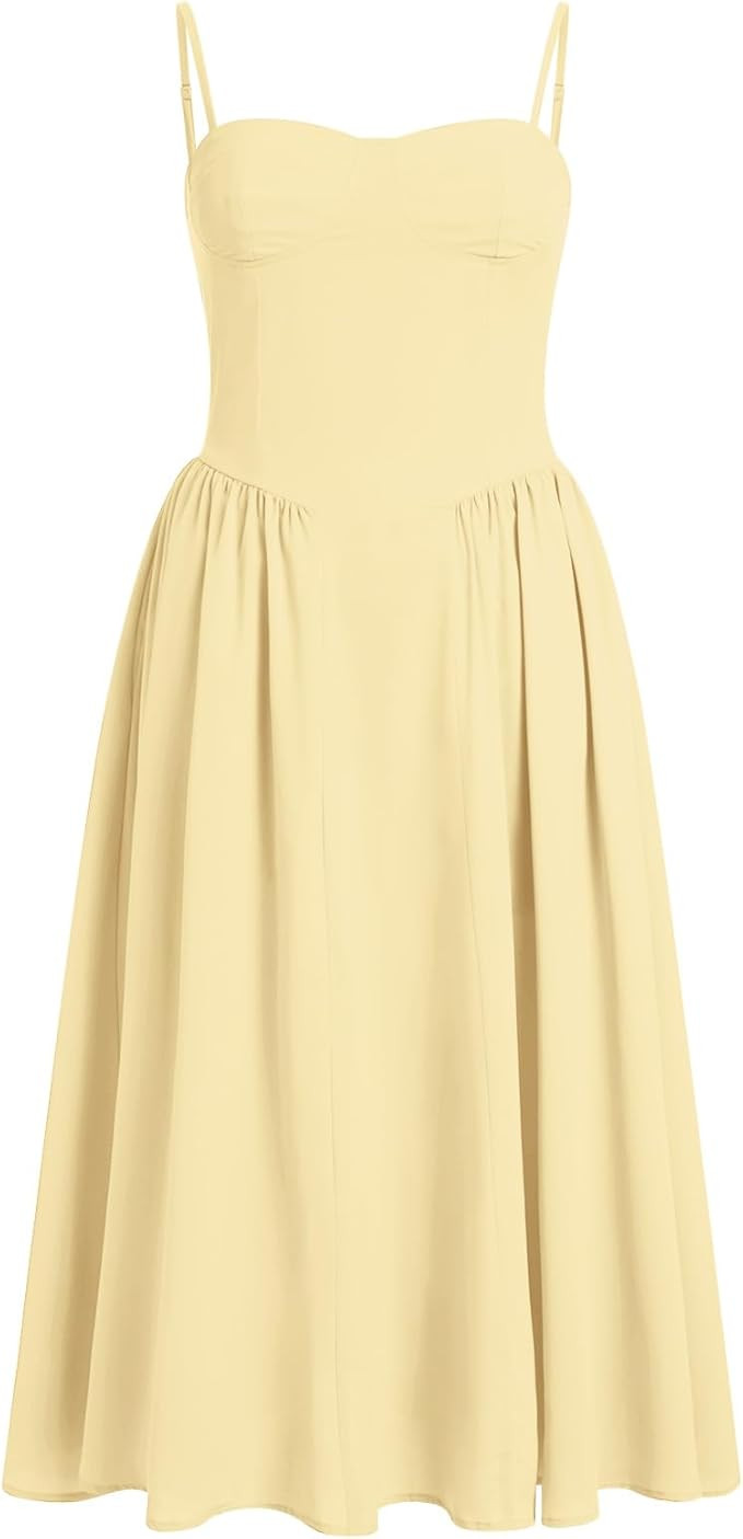 OBEEII Corset Dress for Women Summer Sundress Spaghetti Straps Bustier Midi Dress with Pockets Fl... | Amazon (US)