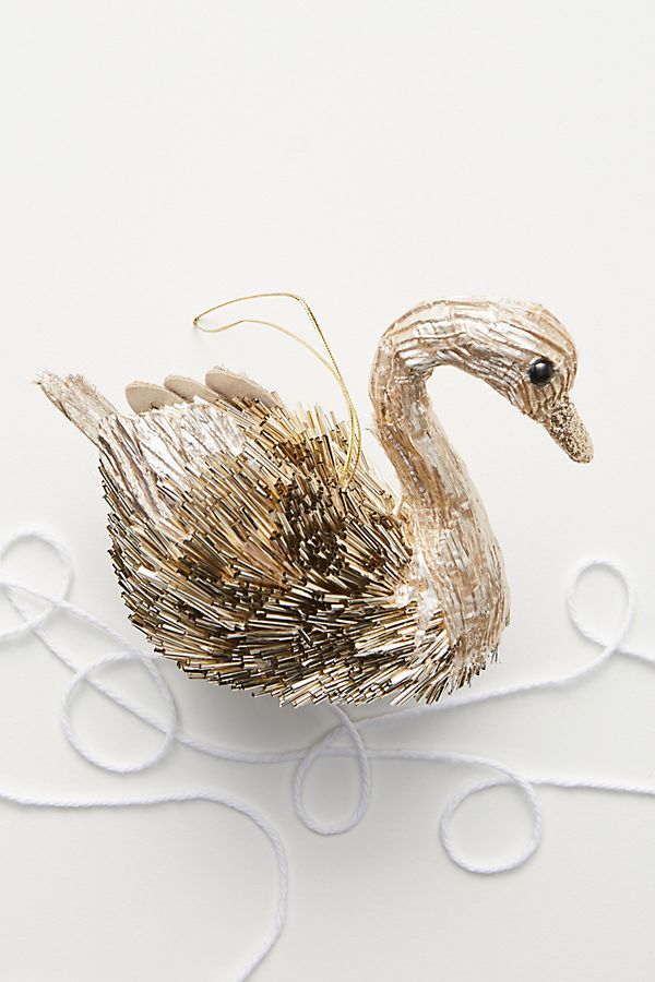 Metallic Beaded Swan Ornament | Anthropologie (US)