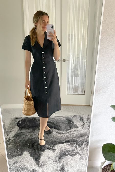 this is such a great linen day dress for vacation! It is comfy, easy and looks put together for travel. pair it with a raffia purse and mesh ballet flats and you’re right on trend for summer 2024. 🤍 

#LTKSeasonal #LTKstyletip
