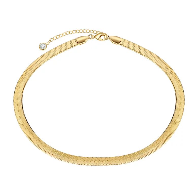 TINGN Gold Snake chain Choker for Women 14K Gold Plated Flat Snake Chain Herringbone Gold Choker ... | Walmart (US)