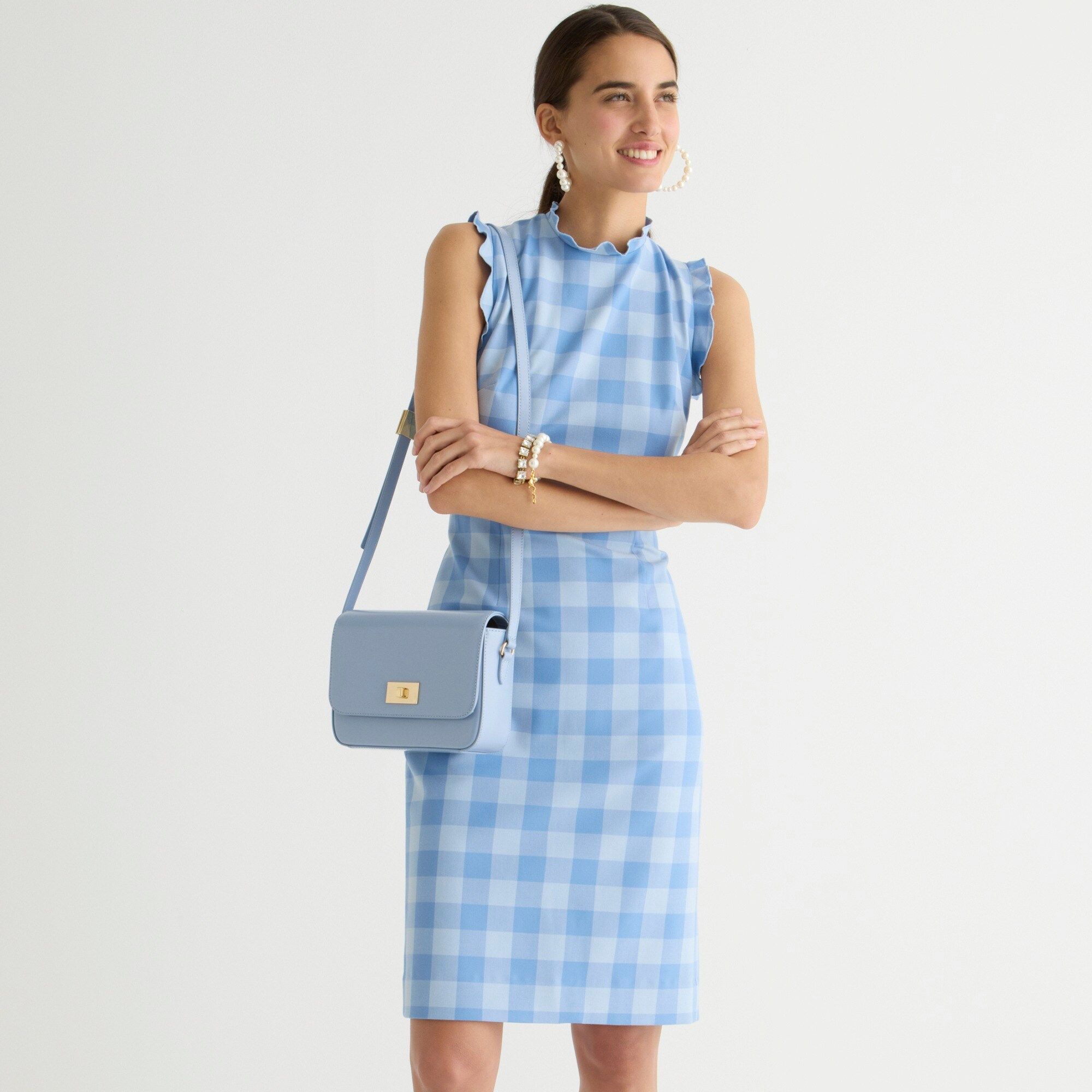 Ruffle-trim sheath dress in gingham stretch crepe | J.Crew US