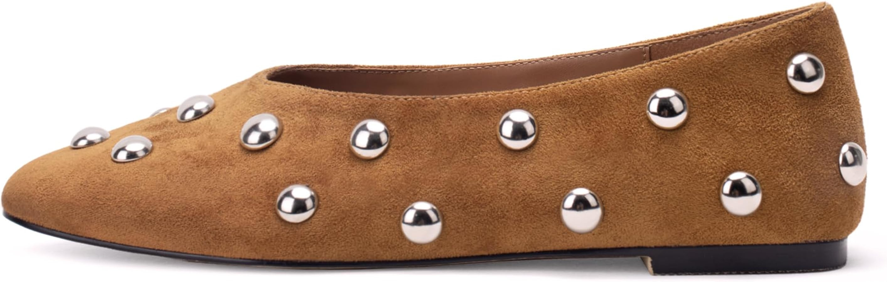 Studded Flats for Women Suqare Toe Slip on Suede Ballet Flats Comfortable Walking Studs Ballet Sh... | Amazon (US)