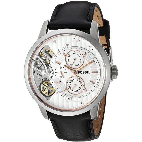 Fossil Men's  'Townsman Mechanical Twist' Multi-Function Black Leather Watch | Bed Bath & Beyond