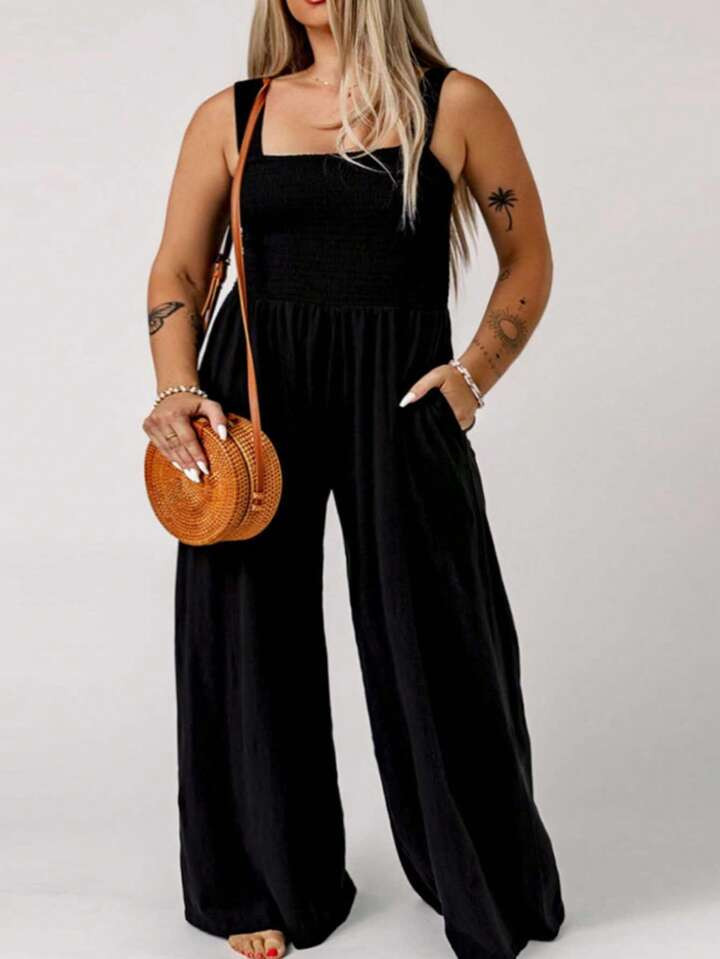Plus Solid Wide Leg Jumpsuit | SHEIN