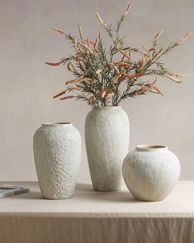 Rustic Ceramic Table Vase, Vintage Terracotta Clay Tall Pottery Vase for Table Centerpieces, Text... | Amazon (US)