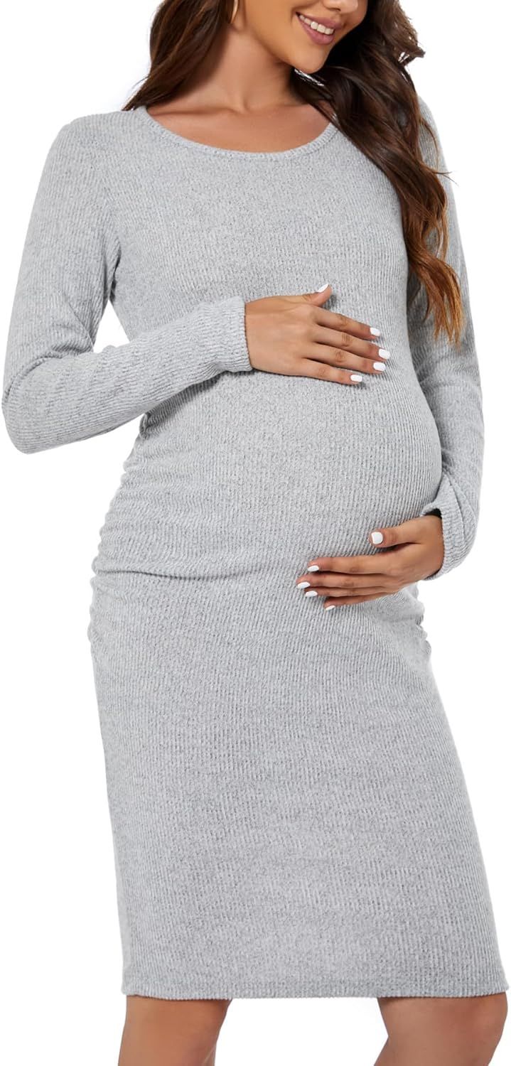 Smallshow Women's Knit Maternity Dress Long Sleeve Pregnancy Clothes | Amazon (US)