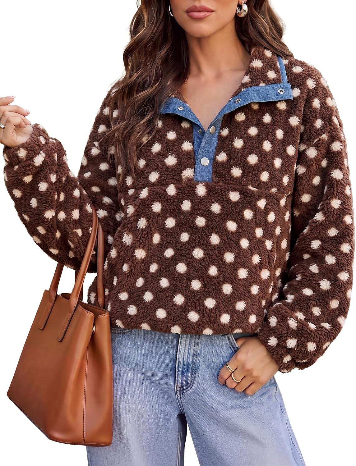 Dokotoo Womens Sweatshirt Fuzzy Fleece Sherpa Jacket Henley Neck Pullover | Amazon (US)