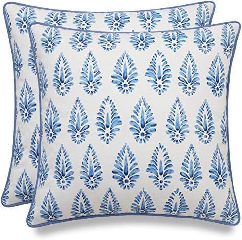 MANOJAVAYA Set of 2 Pcs Printed Booti Decorative Square Accent Throw Pillow Cover - Home Decor for C | Amazon (US)