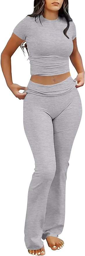 ANRABESS Lounge Sets for Women 2 Piece Foldover Yoga Flare Leggings Pants Crop Tops Casual Y2K Ou... | Amazon (US)