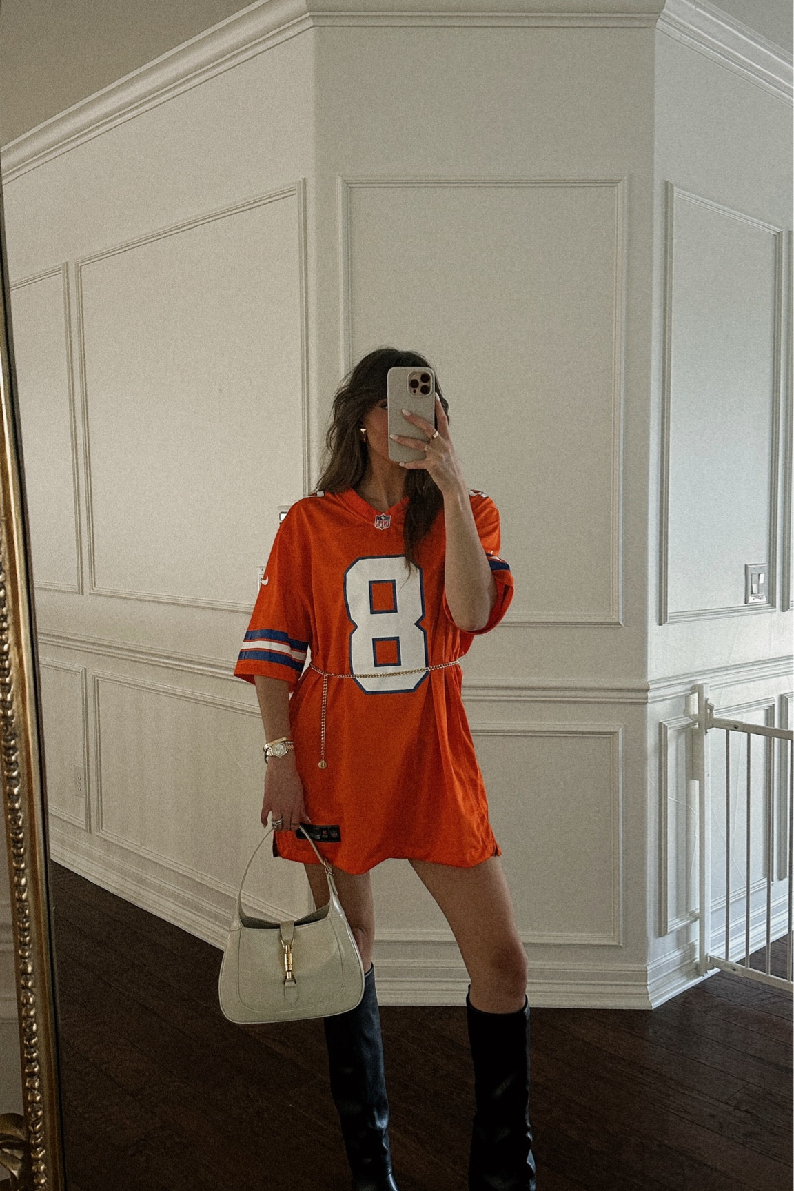 nfl jersey, revolve belt, revolve boots, gucci bag 🤍